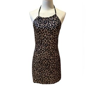 NWOT - Wild Fable Animal Print Velour Halter Mini Dress in Brown Size XS